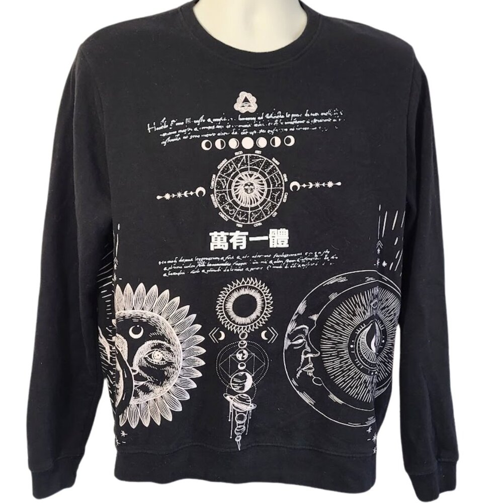 BLIND ROOSTER Black Celestial Wraparound Crewneck Pullover Sweatshirt - Men's M